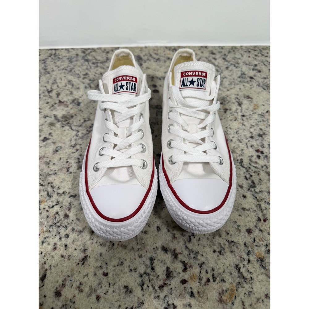 Converse White Canvas Low Top Sneakers with Red Trim